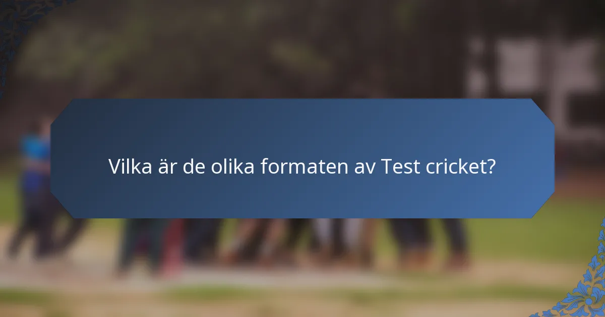 Vilka är de olika formaten av Test cricket?